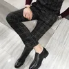 Winter Thick Suit Pants Men Slim Fit Fashion Plaid Dress Pants Plus Size Business Formal Wear Mens Trousers Party Pant 5XL-M Hot