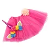 INS Newborn Tutu Dress With Horn Headband 2pcs/set Girls Birthday Photography Props Kids Princess Clothes 8 colors C3653