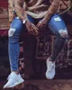 2018 caldi di vendita di pantaloni blu per fori degli uomini di Hip Hop della roccia jeans strappati Biker Slim Fit Zipper Jean Distressed Pants