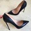 New black lacquer skin snake pattern with fine pointed high heeled shoes, fashionable sexy women shoes, ,customized 33-45