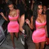 X82602Ohvera Kim Kardashian Saten Pembe Bodycon Elbise Kadınlar Backless Mini Seksi Parti Elbiseler Zarif Kayış Yaz Elbise 2018 Vestidos