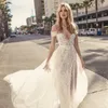 Muse by Berta 2020 Wedding Dresses vestidos de noiva V Neck Backless Bridal Gown Slit A Line Lace Wedding Dress Custom Made