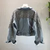 Women's Coats & Jackets Outerwear with Rivet Denim Jean Tops European 2023 Autumn New Female Nail Short Wash Jeans Jacket Girl Fashion
