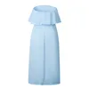 Casual Dresses Women Sexy Summer Solid Color Midi Female Strapless Backless Dressess With Sashes Buttons Ruffle