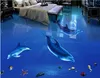 PVC auto-adesivo Pavimento Soalho de casa de banho pintura piso de ladrilho Dolphin Underwater World 3D tridimensional bonito