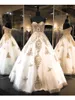 Gold-Spitze-Applikation-Ballkleid-Hochzeitskleider, trägerlose Schnürung, Kristall-Perlen-Hochzeitskleider, Brautkleid nach Maß, Übergröße