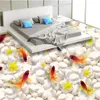 Wholesale-Custom 3D Floor Mural Wallpaper Swimming Goldfish PVC Self-adhesive Waterproof Living Room Bathroom 3D Flooring Papel De Parede