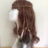 Peacock Feather Headwear Indian Bohemia Folk Headband Handmade Woven Rope For Girls With Beads 2 Styles Wholesale