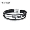 Stainless Steel Musical Gita Men Braided Leather Bracelets Punk Rope Chain Music Fans Unique Bangles For Male