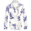 2018 Höst New Fashion Chemise Homme Kinesisk stil Långärmad Blomskjorta Män Slim Fit Mens Casual Dress Shirts Plus Storlek 7XL