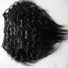 Grov Yaki Clip Ins 10 stycken och 120g / set Naturlig färg Kinky Straight Clip In Human Hair Extensions