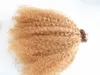 Brasilianska mänskliga jungfru remy klipp ins hårförlängningar mörka blond hår weft mänsklig bomb kinky lockiga hårförlängningar dubbel ritade tjocka wefted