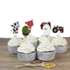 24pcs/set Farm animals Cow tractor Cupcake Picks Cake Toppers Cartoon cake Inserts Card Christmas Party Gifts for Kids Birthday Decor C5008