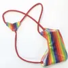 Mens Sexy Tanga Mini Bolsa de Volta diamante Rainbow stripes estende maiô Tricot G4504 roupa interior dos homens
