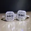 T Anelli a forma quadrata per le donne Gioielli di lusso Pures 100% 925 Sterling Silver Princess Cut White Topaz Party CZ Diamond Wedding Band Rings