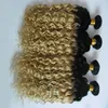 4pcs Blonde Brazilian kinky curly Ombre Hair 100% Human Hair Bundles T1b/613 Brazilian Hair Weave Bundles Non Remy Extension double drawn