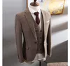 Wool Slim Fit Groom Tuxedos Wedding Suits Herringbone Tweed Groomsmen Best Man Prom Suits (Jacket+Pants+Vest) Custom Made Plus Size