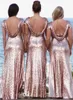 Bling Long Druhna Suknie Rose Gold Cekiny Nowe Tanie Syrenki Dwa Sztuki Prom Suknie Backless Beach Wedding Guest Dresses