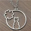 20pcs/lot Fashion Necklace Antique Silver Vintage Cat Flower Metal Frame Charms Pendants Chain Necklace 42+5cm