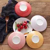 Handmade Vegetable Motif Dinner Plates Japanese Style Ceramic Dishes for Soup Pasta Round Spiral Shape 7 8 inch