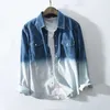 Camisa informal de manga larga Retro para primavera y verano, camisa vaquera ajustada de Color degradado para hombre, blusas vaqueras de algodón, ropa coreana para hombre