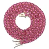 Collana da uomo con catena da tennis in zircone cubico rosso e blu Bling CZ Stone placcato in oro bianco 18 carati Personalizzato Hip Hop Tide 0,16 pollici Accessori per gioielli Rapper Regalo in vendita