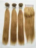 Brazilian Virgin Hair 27# Colored Blonde Human Hair 3 Bundles With Lace Closure Cheap Blonde Straight Hair Weaves With 4x4 Lace Closure