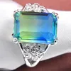 Latest style 925 Sterling Silver Plated Rings Luckyshine 10 Pcs Lot Ocean Rectangle Blue Green Bi colored Tourmaline Gems For Women Rings Je