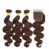 Middle Brown Human Hair Weaves With Lace Closure Body Wave Chocolate Brown Hair Extension With 4x4 Lace Closure Gratis Del