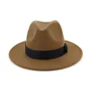 Unisex Wool Felt Wide Brim Jazz Fedora Hats with Black Ribbon Autumn Winter women men Panama Formal Hat Gambler Trilby Chapeau226E