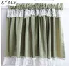 XYZLS New Green Plaid and Lace Cupboard Screen Kitchen Curtains Cafe Curtain Short Panel Door Curtain Window Treatment