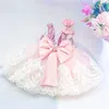 Adorável bebê criança vestido de aniversário jóias pescoço arcos rendas Applique Tulle tornozelo comprimento flor meninas vestido Sparkly lantejoulas primeira comunhão vestidos