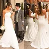 Elegant maid of honor dresses Mermaid Strapless Sleeveless White Ivory Bridesmaids Dresses Plain Design Sweep Train Wedding Party