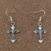 Jezus Chrystus Cross Kolczyki Silver Fish Ear Hook 24pairs / Lot Antyk Srebrny Żyrandol Biżuteria 17.5x49mm A-267E