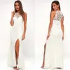 gorgeous Beach Destination Sleeveless Wedding or Reception Dress Side Slit Floor Length Petite Lace Bridal Dress