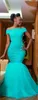 2019 Cheap African Mermaid Long Bridesmaid Dresses Off Should Turquoise Mint Tulle Lace Appliques Plus Size Maid of Honor Bridal Party Gowns