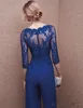 2017 Plus taille Royal Blue Pant Suit Robe de soirée avec manche en dentelle Mère Jumple Cocktail Mother of Bride Robe Cu2657956