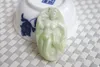 ナチュラルShaanxi Lantian County Green White Jade。手を彫られましたTalisman Mermaid。ラッキーオーバルチャームペンダントネックレス。