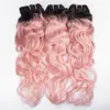 Roze Golvend Peruviaans Maagdelijk Haar Bundels Twee Toon 1B Pink Ombre Haar Weave Diepe Golf Krullend Haar Inslag 3pcs / Lot