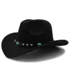 Moda Mulheres De Lã Oco Ocidental Cowboy Chapéu Roll-up de Aba Larga Jazz Sombrero Hombre Hombre Cowgirl Cap com Cinto Do Punk Tamanho 56-58 cm