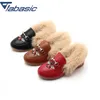 Faux Pelz Mädchen Schuhe Winter Mode Kind Mädchen Plüsch Samt Loafer Schuhe Baby Mädchen Prinzessin Party Schuhe Leder Schuh