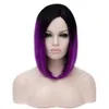 Mode chic medium cos peruker svart gradient lila rak cosplay wig fri frakt