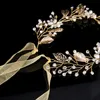 Fascia per capelli da sposa, damigella d'onore, foglia d'oro, fatta a mano, con strass, perle, fascia per capelli, accessori per capelli di lusso, copricapo, fascinatori