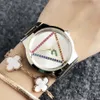 Fashion Brand Women's Girl Kleurrijke kristallen driehoek stijl wijzerplaat Metalen stalen band quartz polshorloge GS13