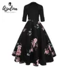 Azulina Audrey Hepburn Vintage Party Kleid Frauen Floral Flare Midi Kleider Winter Herbst Retro Elegantes Kleid Vestidos Robe Femme