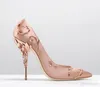 2022 Pearl Pink Stain Gold Leaves Bridal Wedding Shoes Modest Fashion Eden High Heel Women Women Party Party Doy242Z