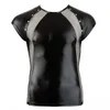 PU Leather Mesh Rivet T-shirt manica corta Sexy Men Night Clubwear Party DS Costume Gay Men Bondage Fetish Dance Top Tee