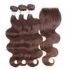 Kiss Hair Body Wave Color 4 Chocolate Brown Color 2 Dark Brown 3 Bundles With Lace Closure Raw Virgin Indian Remy Human Hair