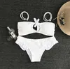 bikini blanc sexy 2018 bandeau imprimé blanc bikini brésilien licou maillot de bain maillot de bain rembourré costume de plage maillot de bain en dentelle maillot de bain