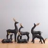 Zwarte keramische elanden Figurines Art Collection Forest Deer standbeeld Set Home Decor Crafts Geschenken Animal Ornamenten Tabletop middelpunt